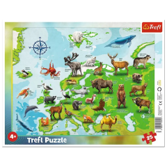 Пазли 25 елементів (Рамкові) - Карта Європи з тваринами / Trefl