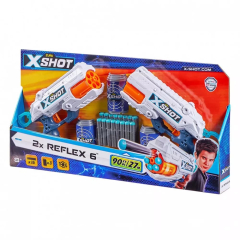 X-Shot Швидкострільний бластер EXCEL Reflex 6 Double (2 бластера, 3 банки, 16 патронів) арт.36434Z