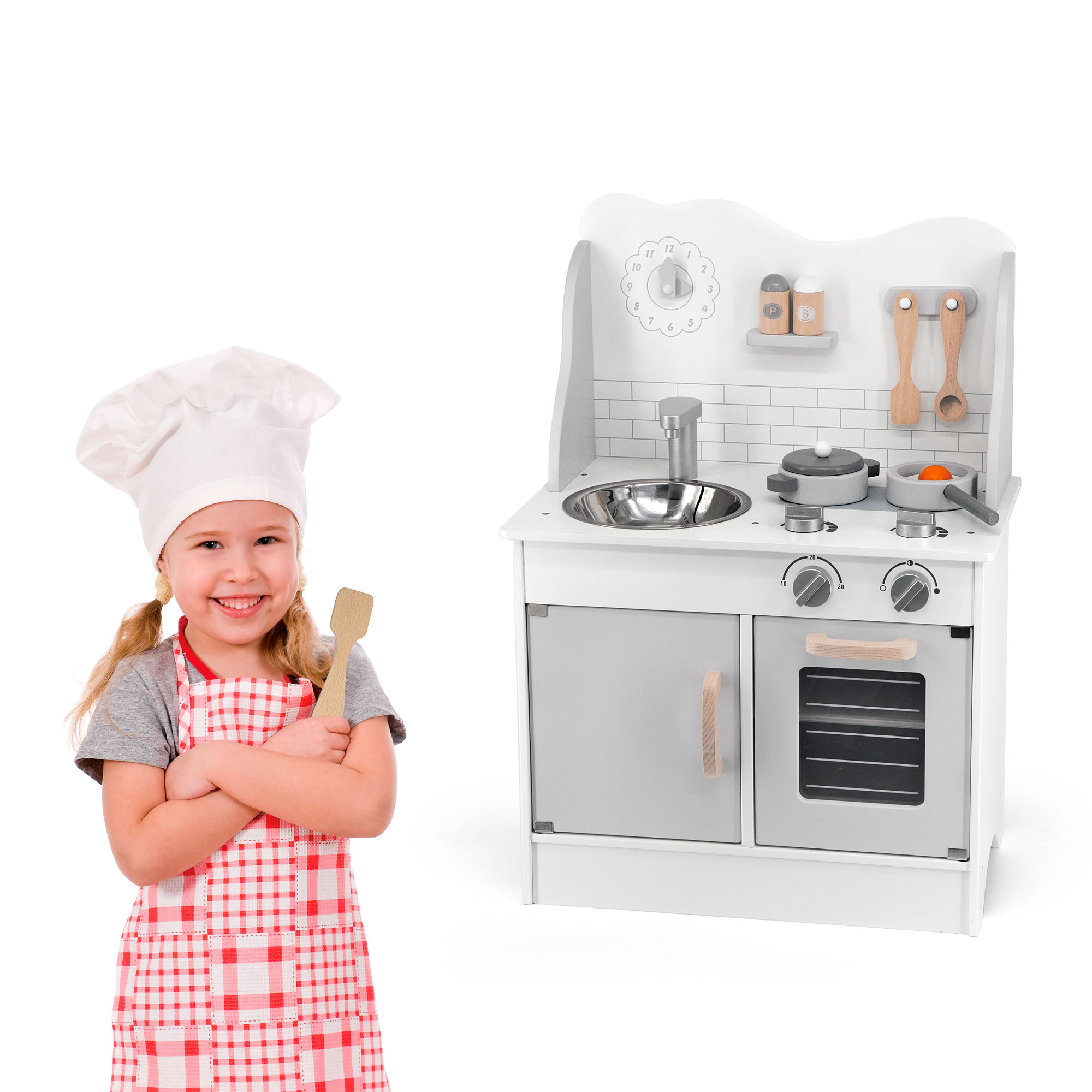 Дитяча кухня Viga Toys PolarB із дерева з аксесуарами сірий (44049)