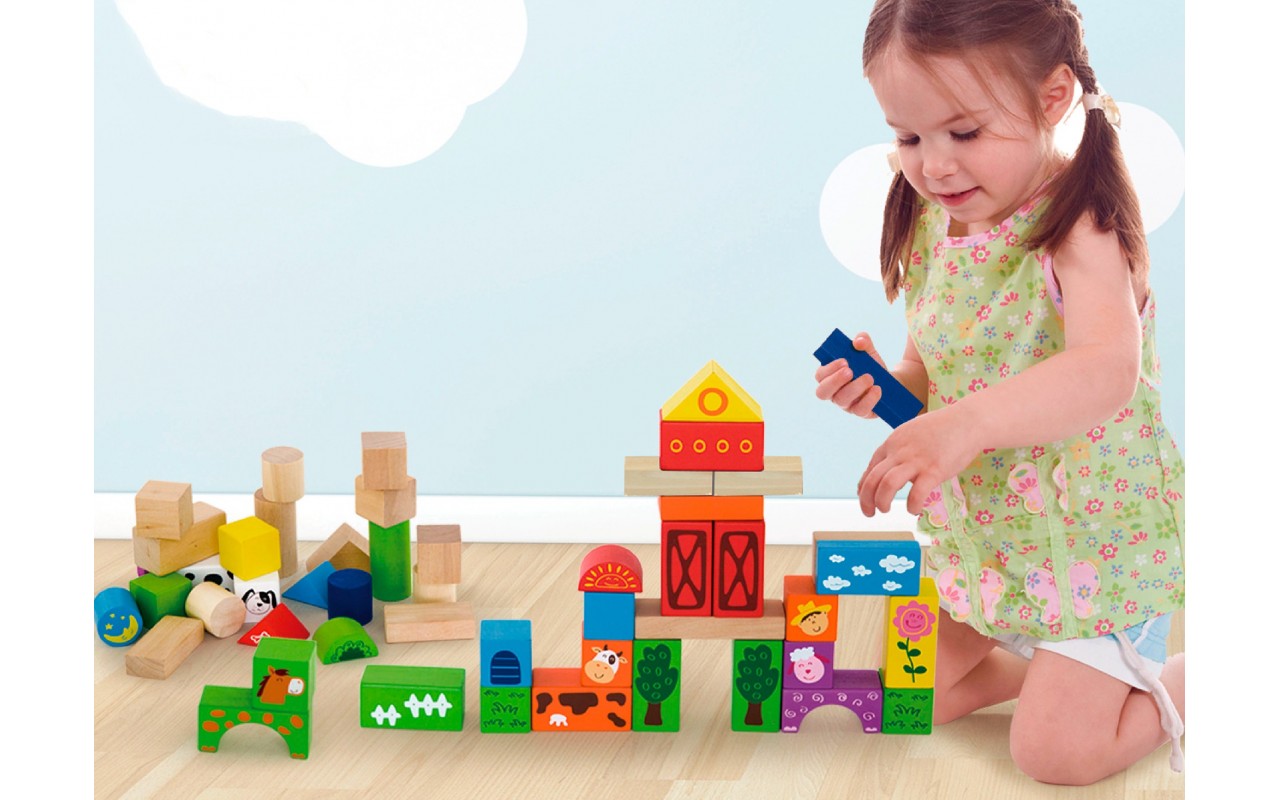 Кубики Viga Toys Ферма, 50 шт., 3 см (50285)