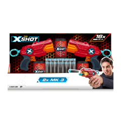 X-Shot Red Набір скорострільних бластерів EXCEL MK 3 Double (2 бластири, 3 банки, 16 набоїв)