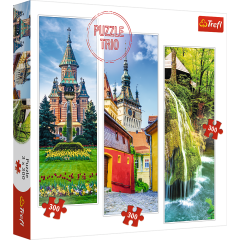 Пазли тріо - (3 х 300 елм.) - "Водоспад Бігар, площа Перемоги, Сігішоара, Румунія" / Trefl