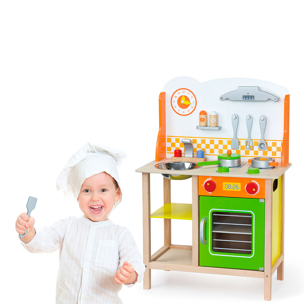 Дитяча кухня Viga Toys з дерева з посудом (50957)