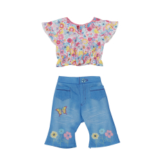 Детская кукольная одежда - цветочные джинсы (43 см)
