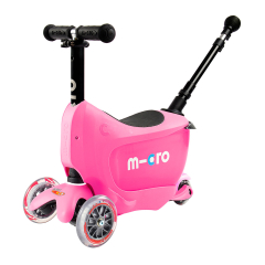 Самокат MICRO серии "Mini2go Deluxe Plus" - РОЗОВЫЙ (до 50 kg, до 20 kg с сидением, 3-х колесный)