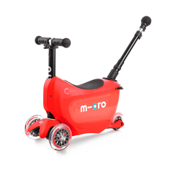 Самокат MICRO серии Mini2go Deluxe Plus – КРАСНЫЙ (до 50 kg, до 20 kg с сидением, 3-х кол.)