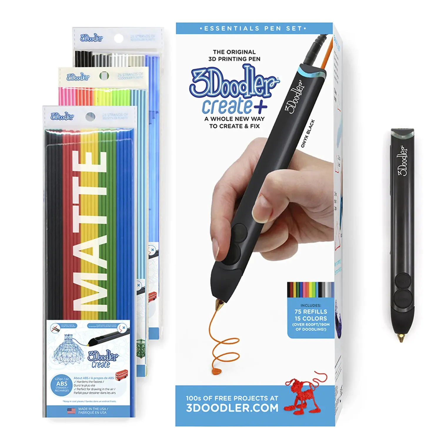 Набір 3Doodler Create Plus чорна 3D-ручка, 75 стрижнів (8CPSBKEU3E)
