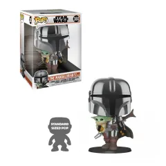 Фігурка Funko POP! Bobble Star Wars Mandalorian Mandalorian with Child Chrome 10" (FUN25491916)